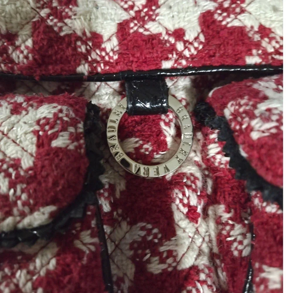 Vera Bradley Saddlebag Hipster Red White Houndstooth Quilted Flap Crossbody Bag